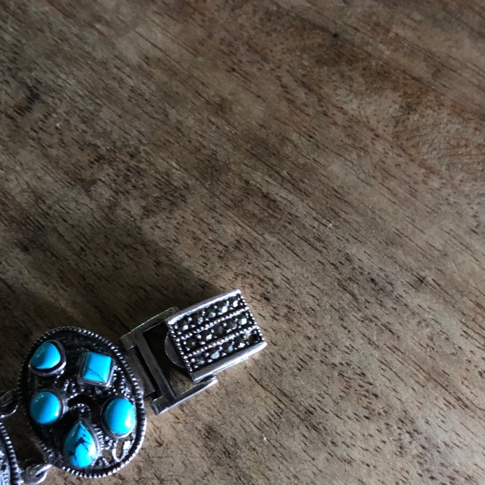 Turquoise Cluster Silver-Plate Bracelet - Women's Jewelry - Picture 2 of 5